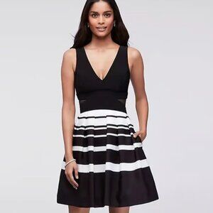 Xscape Striped Taffeta Cocktail Dress with Side Cutouts Size 2